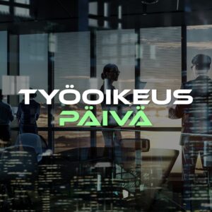 Työoikeuspäivä -tapahtuman logo yhdessä tapahtuman taustakuvan kanssa